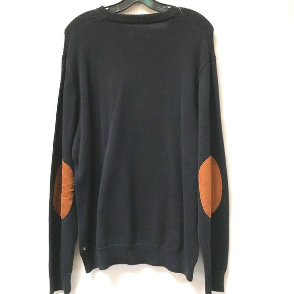 Chaps Other - Chaps NWT Size Large Black Cotton Sweater Brown Elbow Pad V Neck Pullover Mens